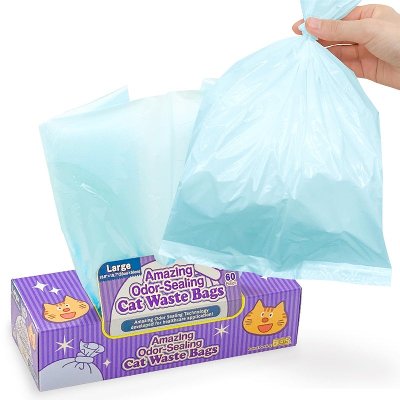 BOS Amazing Odor Sealing Cat Waste Disposal Bags - Durable, Unscented [Size: L, Color: light blue] (60 Count, Pack of 1) (60 Bags) â˜…NOT a litter box liner - Image 1